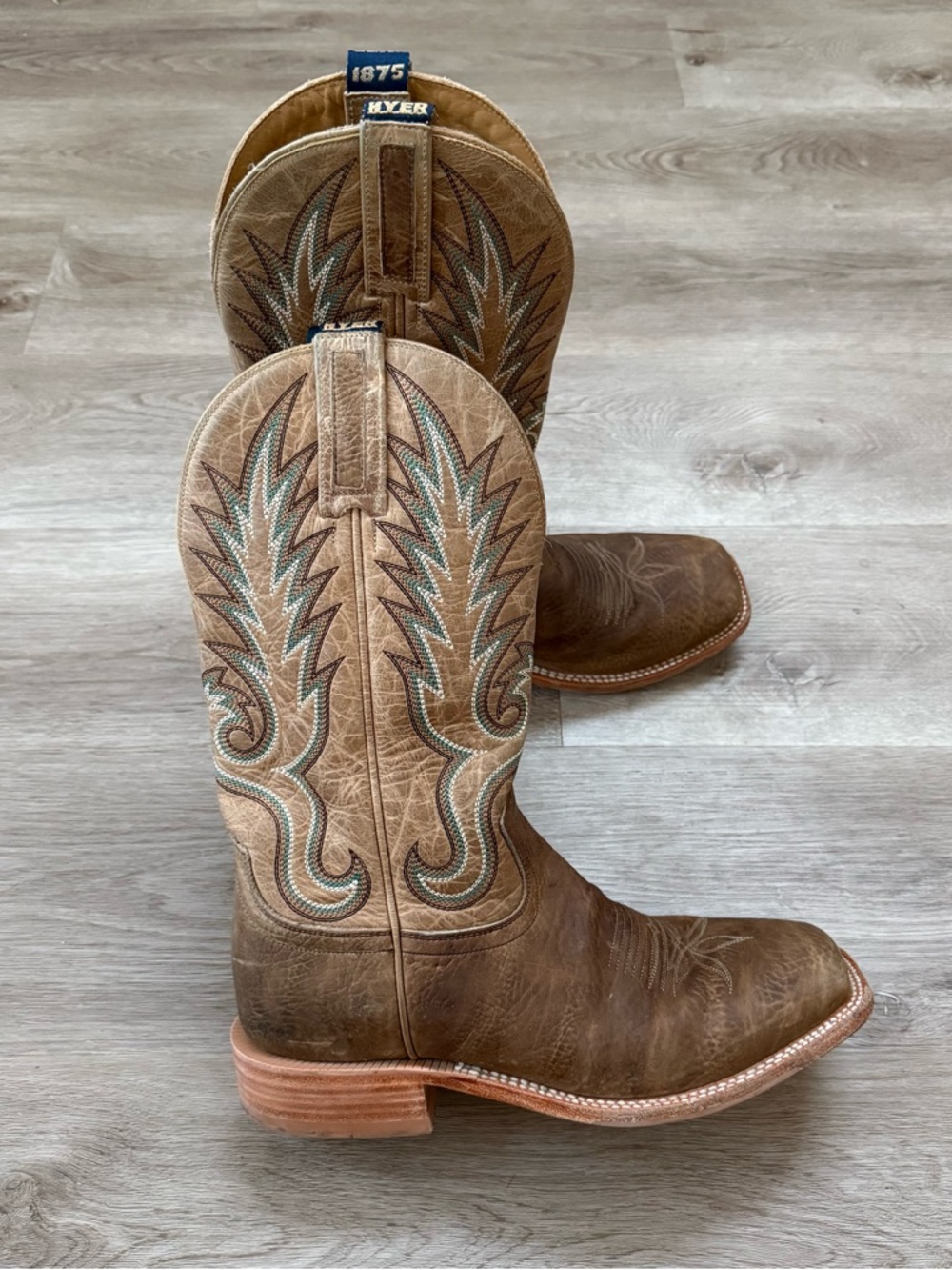 HYER Men's Size 10 D Kincaid Embroidered Leather Marble Tan Western Boot HM11043